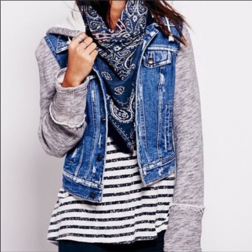 Free People distressed sweatshirt denim jacket